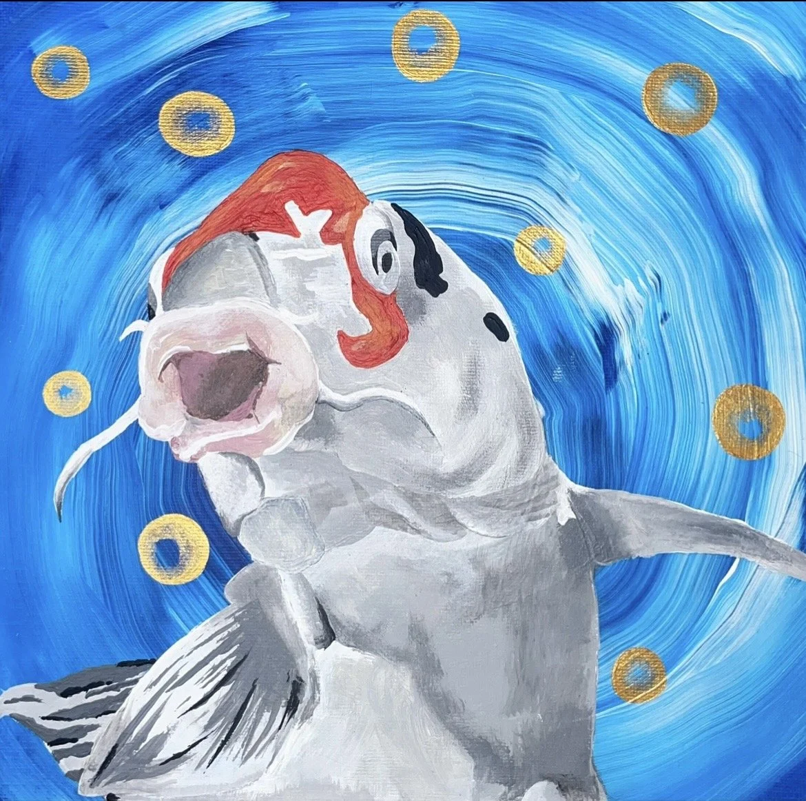 Jessica Braybrook, `koi`, May 2025, 20cm x 20cm, acrylic on canvas