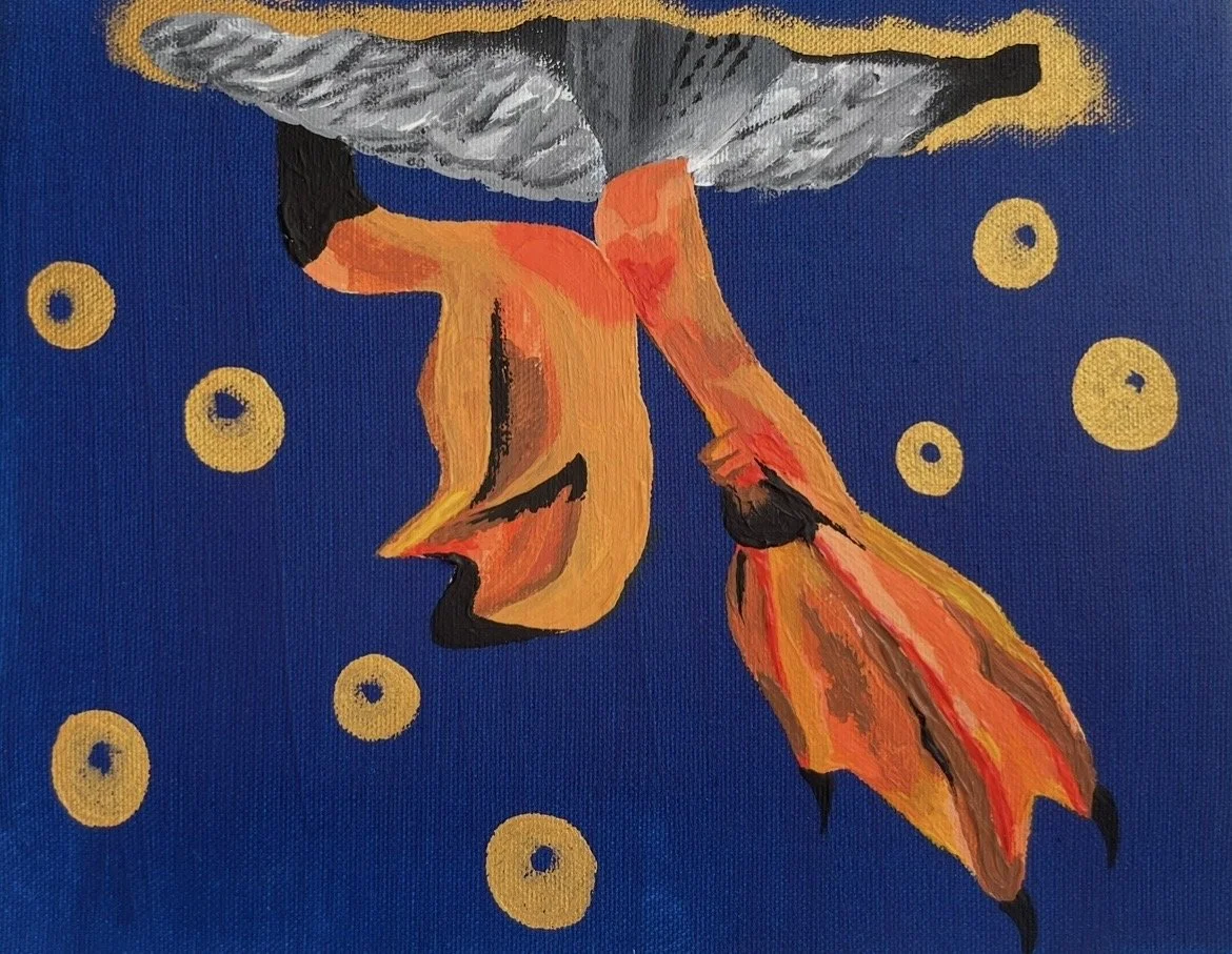 Jessica Braybrook, `swimming along`, Sept 2025, 15cm x 10cm, acrylic on canvas