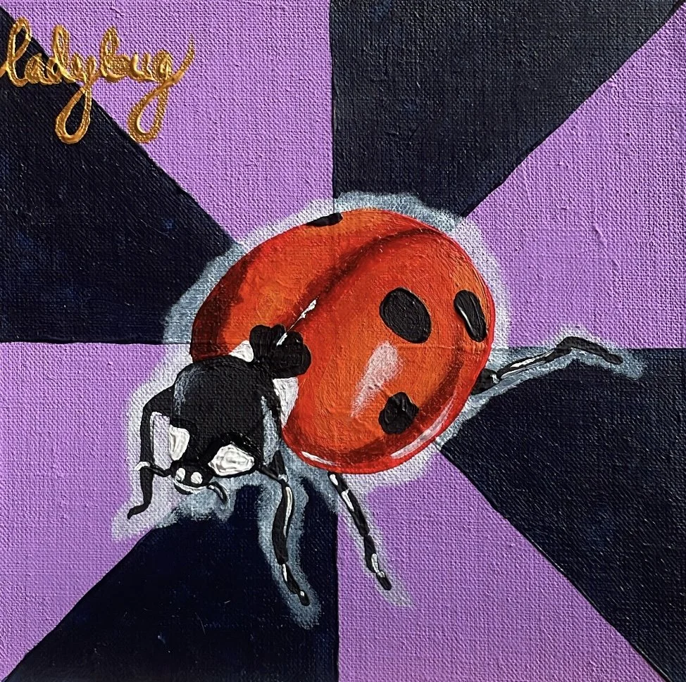 Jessica Braybrook, `ladybug`, Sept 2025, 15cm x 15cm, acrylic on canvas board 