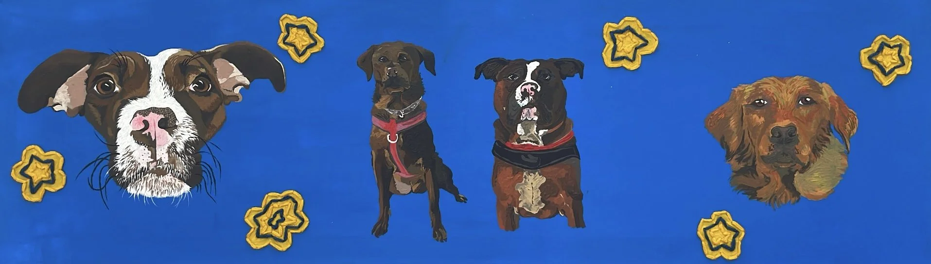 Jessica Braybrook, `ginger pups`, feb 2025, 100cm x 25cm, acrylic on canvas, embroidered with wool