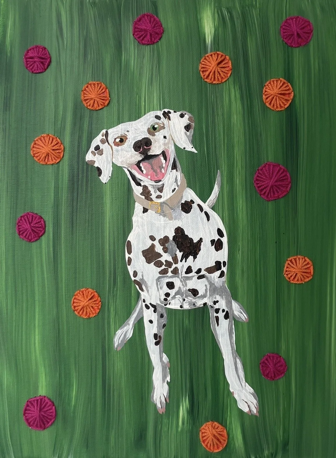 Jessica Braybrook, `morse`, March 2025, 30cm x 20cm, acrylic on canvas, embroidered with wool