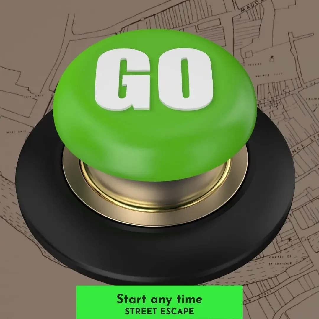 Green go button with white letters on a start button for a game called Street Escape.
