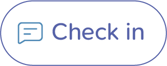 Blue speech icon check in