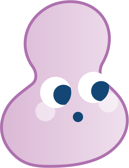 Pink character with overwhelmed face eyes looking bottom right