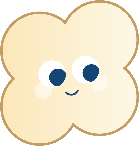 Yellow character with happy expression looking bottom right