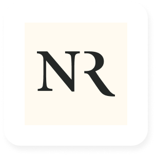 Logo with the letters 'NR' in black on a cream background.