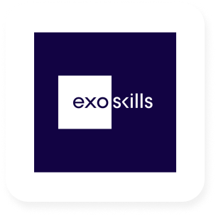 ExoSkills logo with a dark blue background and white text