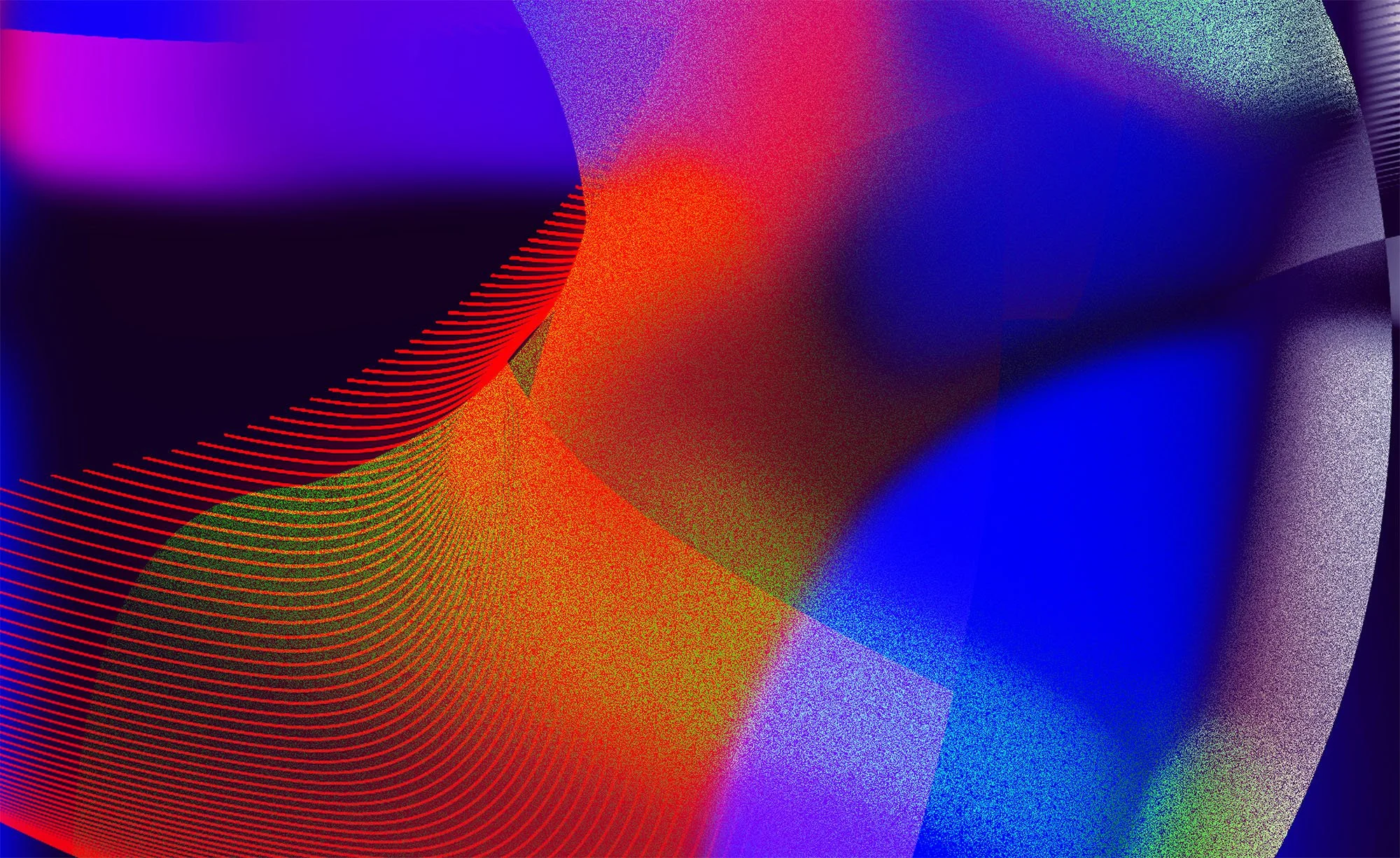 Abstract digital artwork with vibrant colors including purple, blue, red, orange, and green, featuring gradient transitions and curved line patterns.