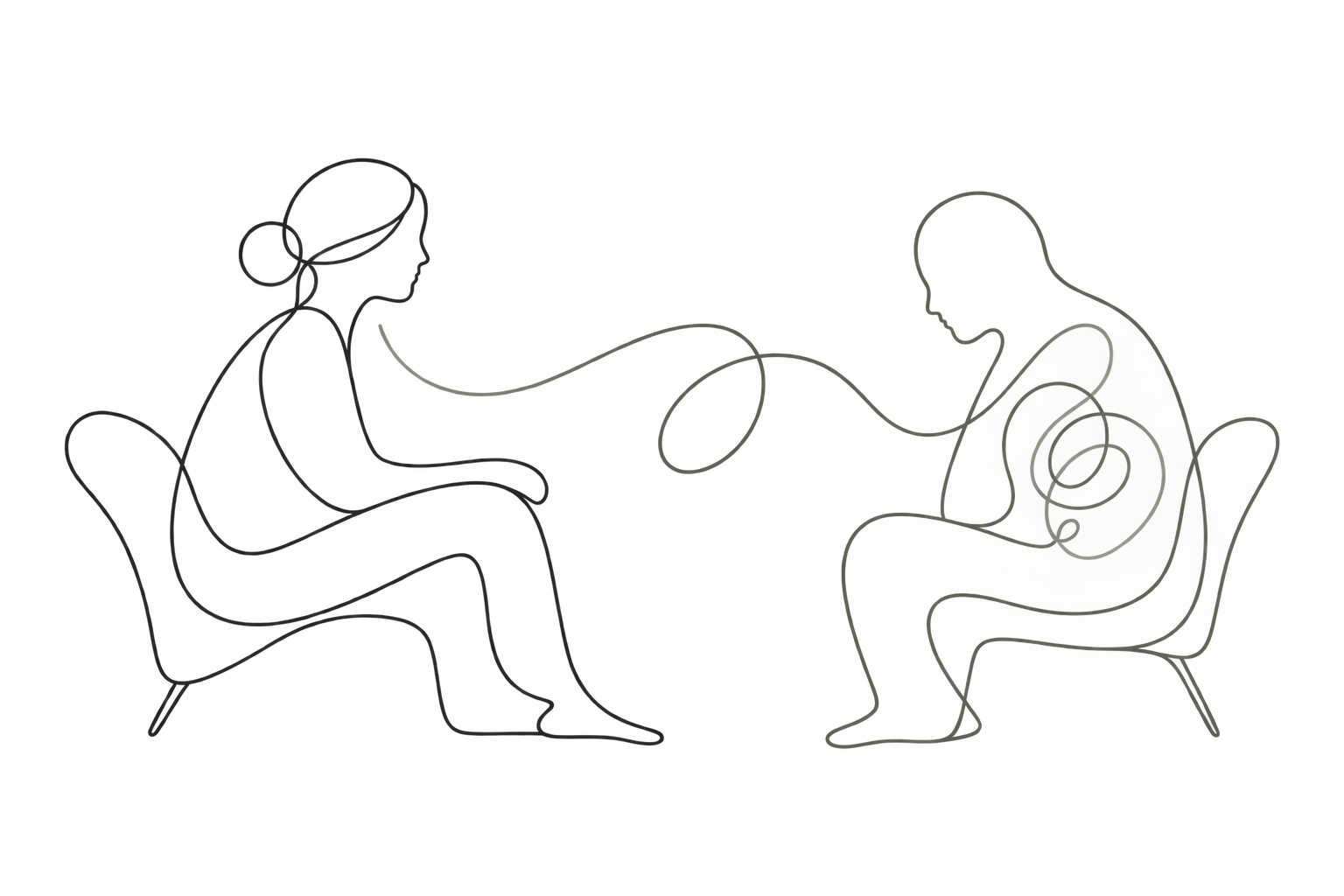 Two seated people dialoguing in relationship