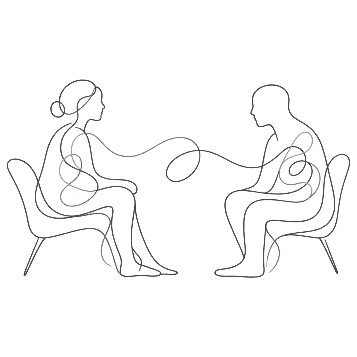 Two people sit in a therapeutic dialogue and what is emerging in the relationship