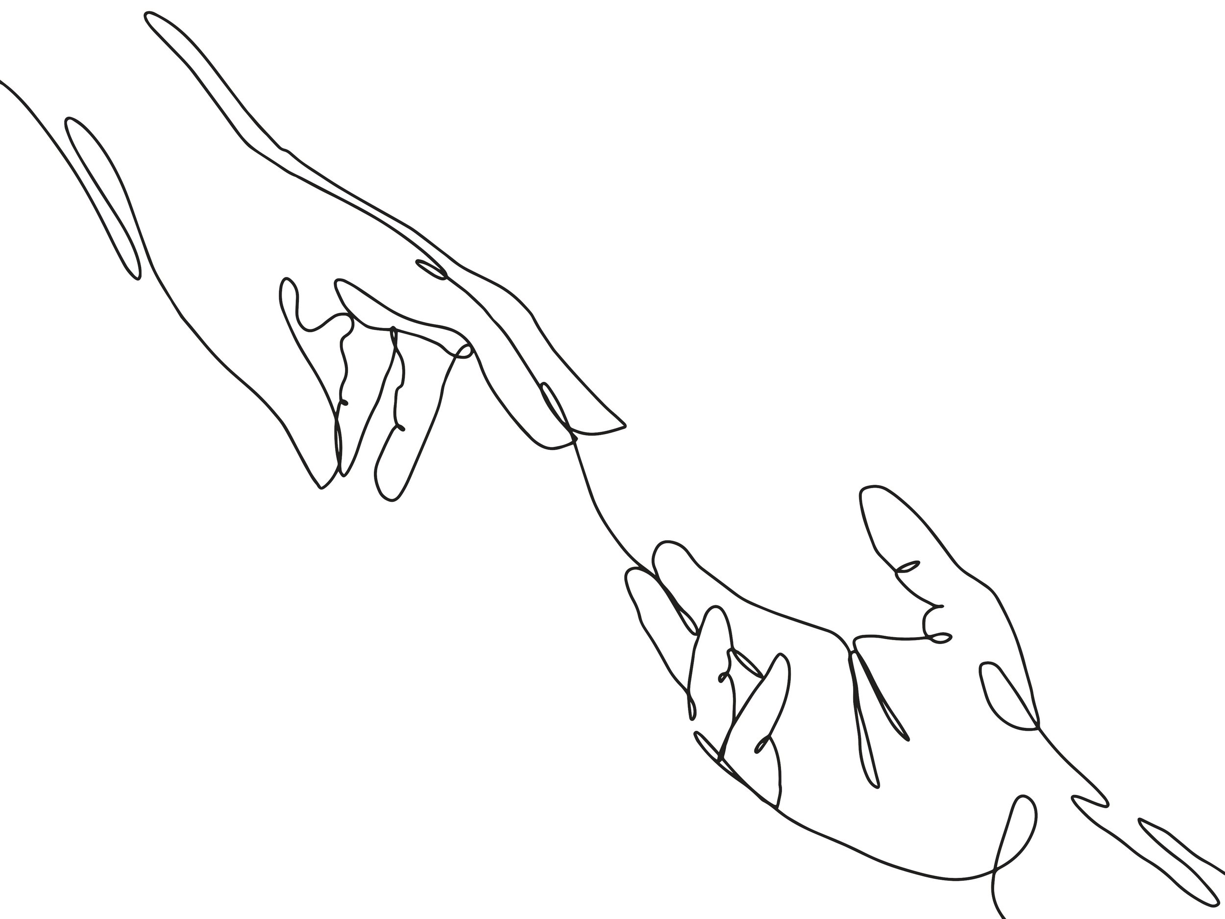 Line drawing of two hands reaching toward each other and the space between