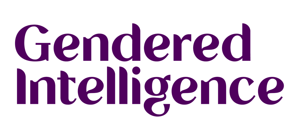 Text reading 'Gendered intelligence' in purple font on a black background.