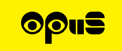 The logo of Opus, with black text on a yellow background.