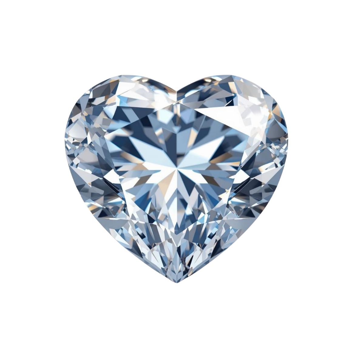 A heart-shaped diamond gemstone with numerous facets reflecting light.