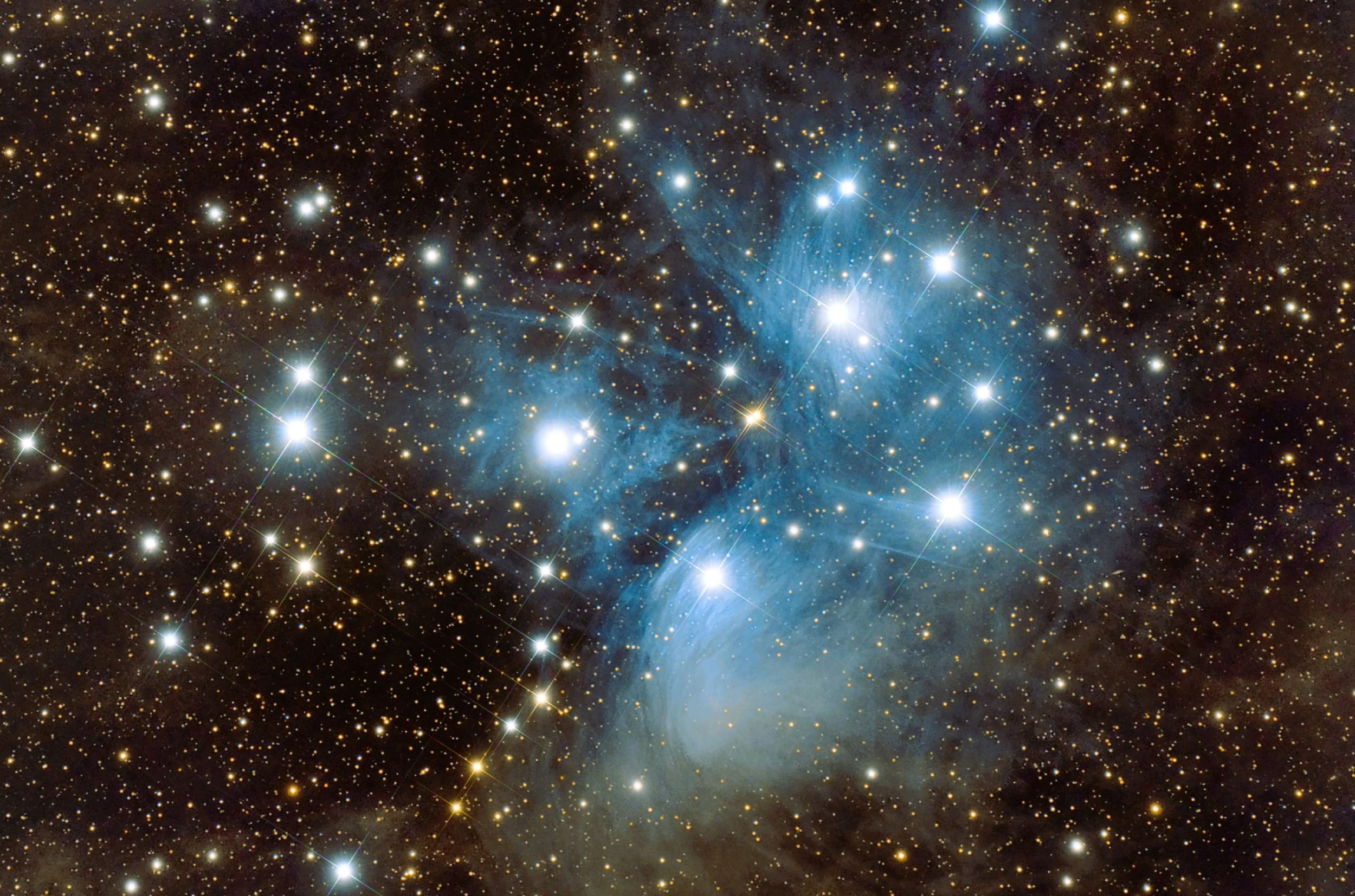 A vivid image of the Pleiades Constellation.