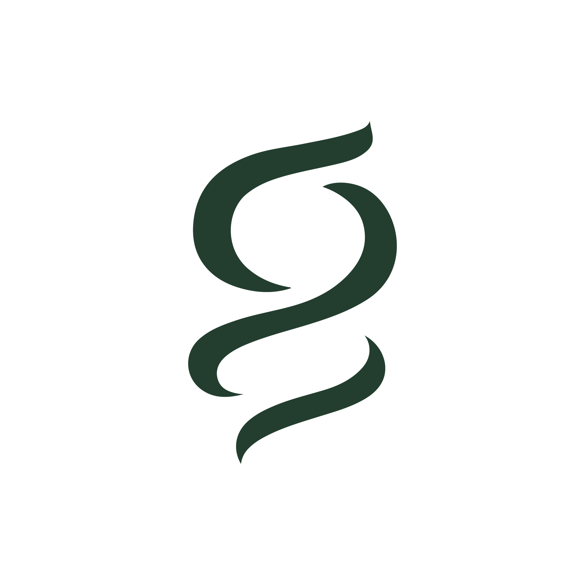Una ilustración de una espiral en color verde oscuro en un fondo blanco.