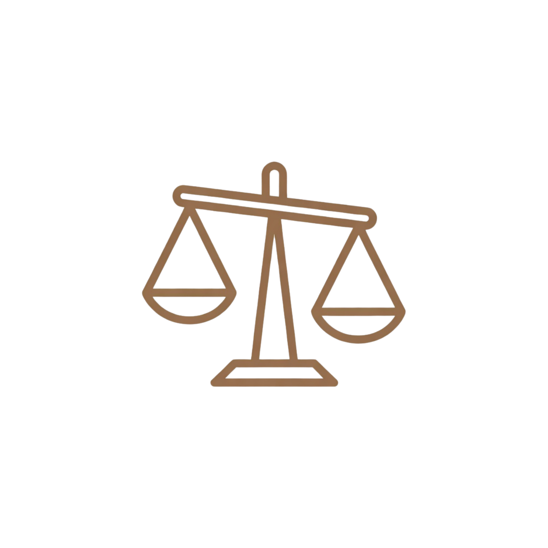 Minimalist copper-colored balance scale on black background.