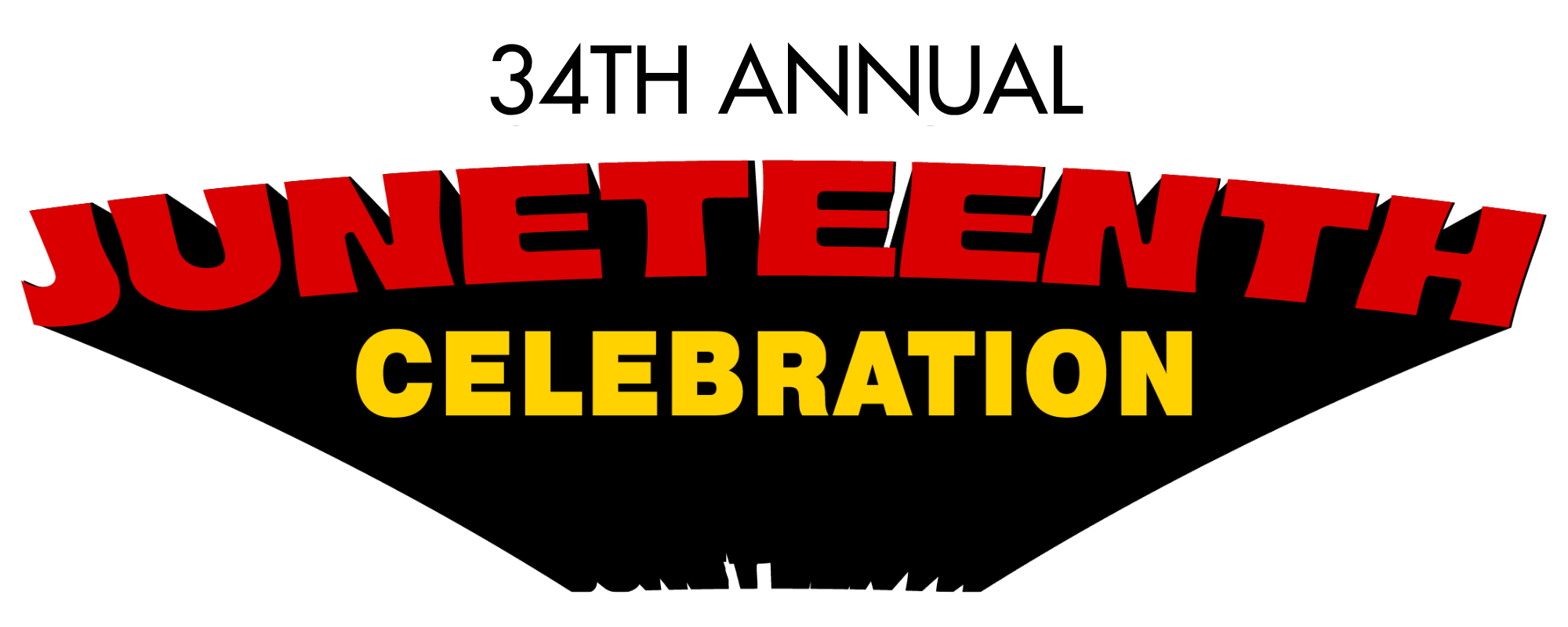 JUNETEENTH CELEBRATION text logo in red and yellow with black background