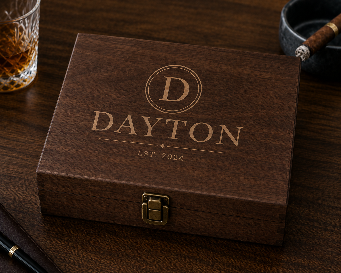 Personalized Cigar Box - Dark Walnut