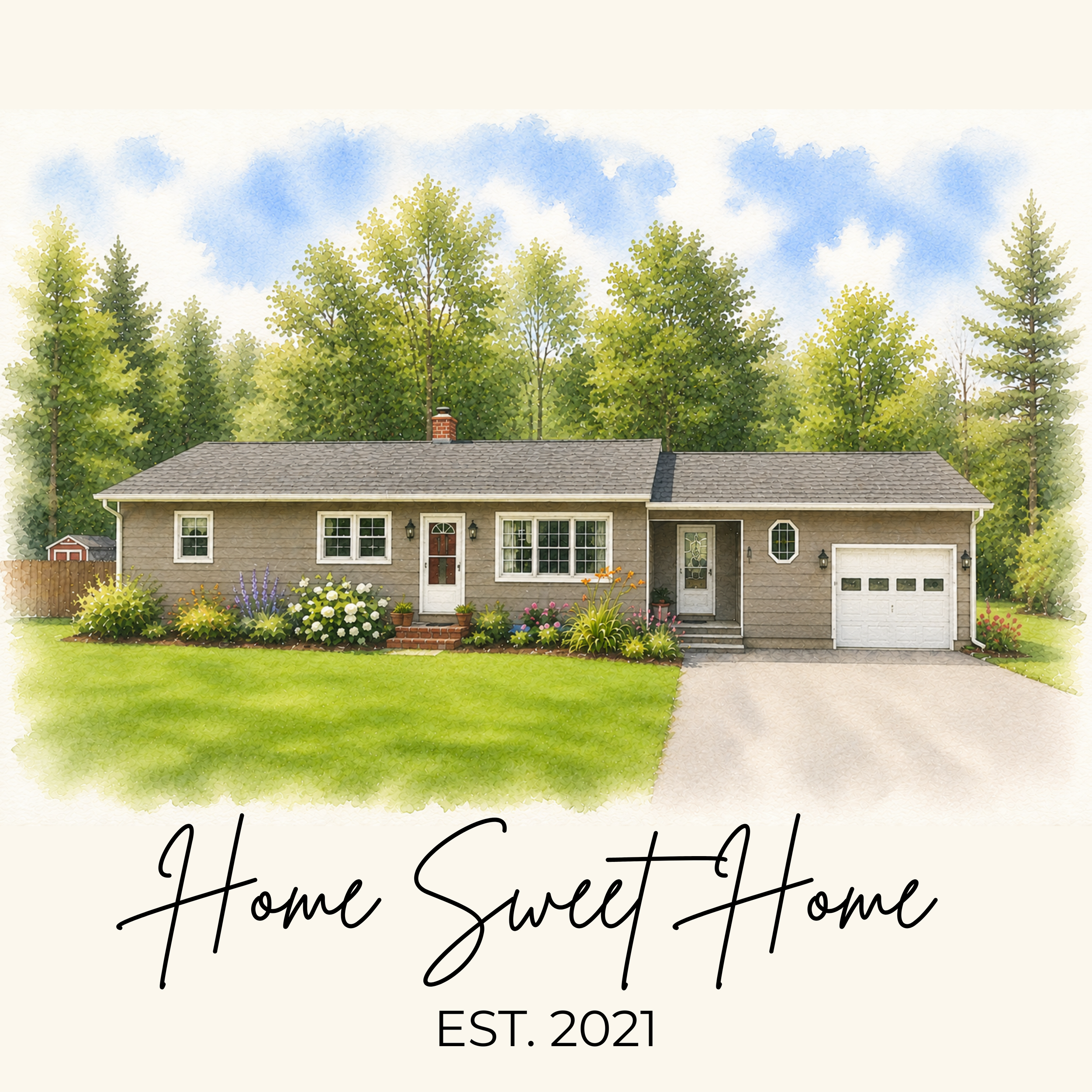 Customized Watercolor Home Photo - Digital Download