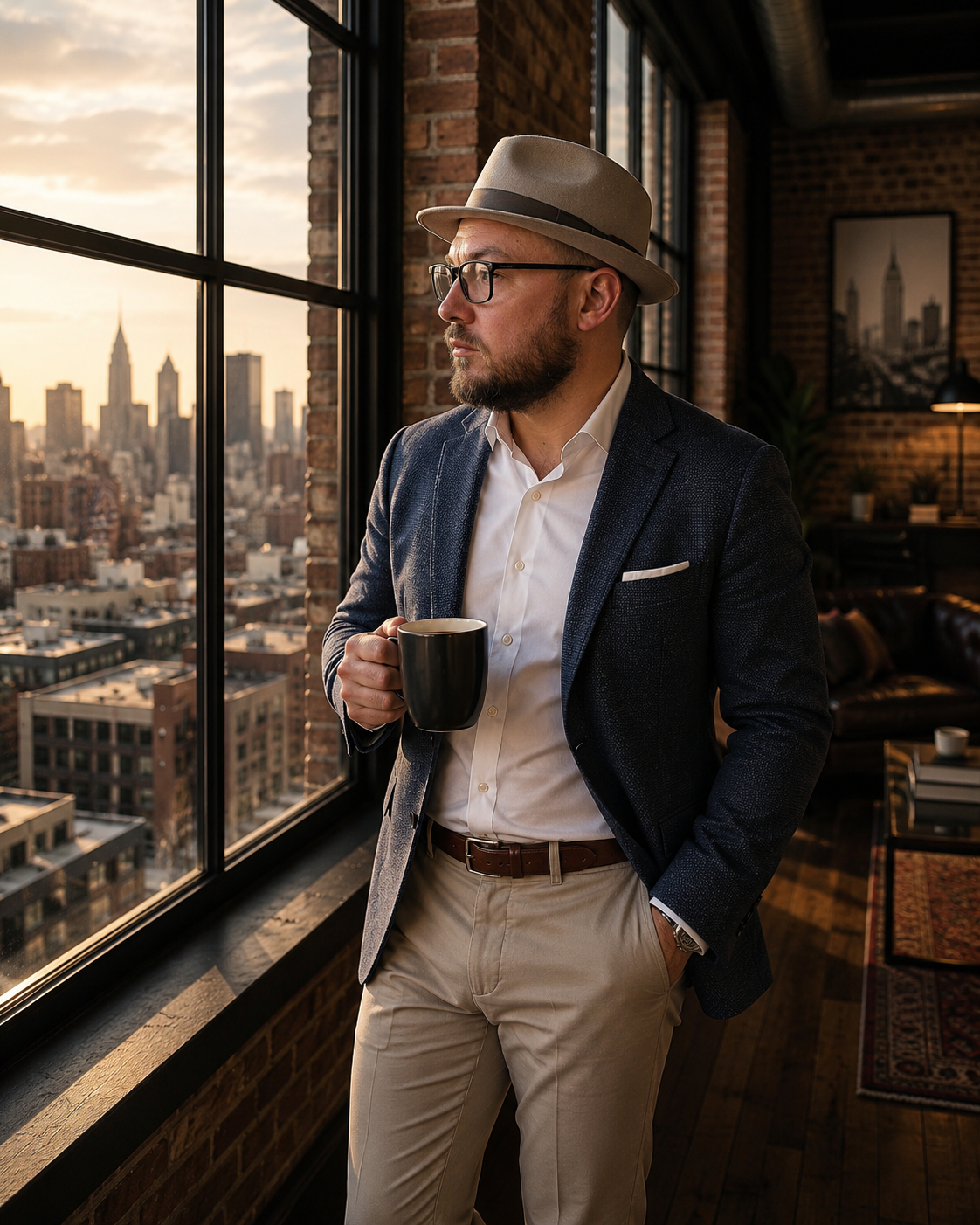 Dapper man enjoying his coffee to start his day intentionally.