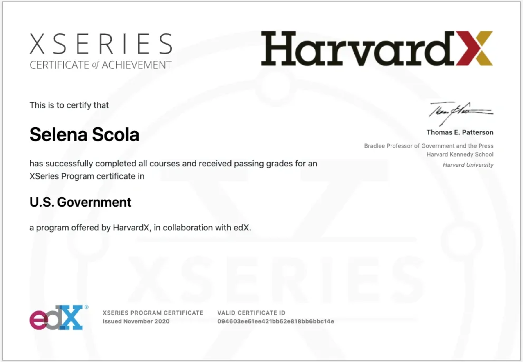 Selena Scola Harvard University - U.S. Government
