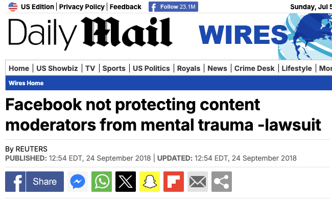 Facebook not protecting content moderators from mental trauma - Selena Scola lawsuit