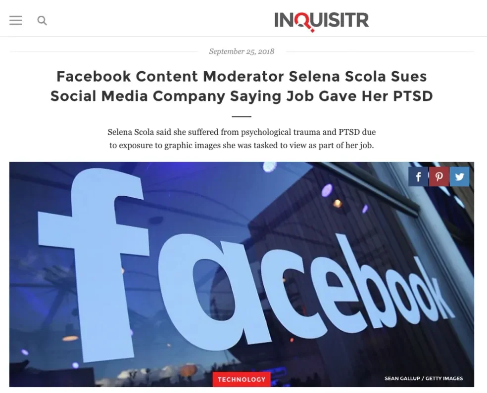 Facebook Content Moderator Selena Scola Sues Social Media Company Saying Job Gave Her PTSD