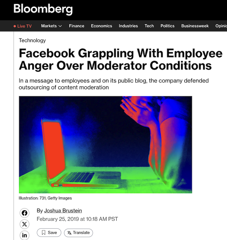 Facebook Grappling With Employee Anger Over Moderator Conditions - Bloomberg Selena Scola
