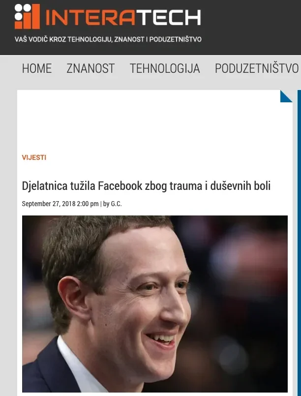 Djelatnica Selena Scola tužila Facebook zbog trauma i duševnih boli