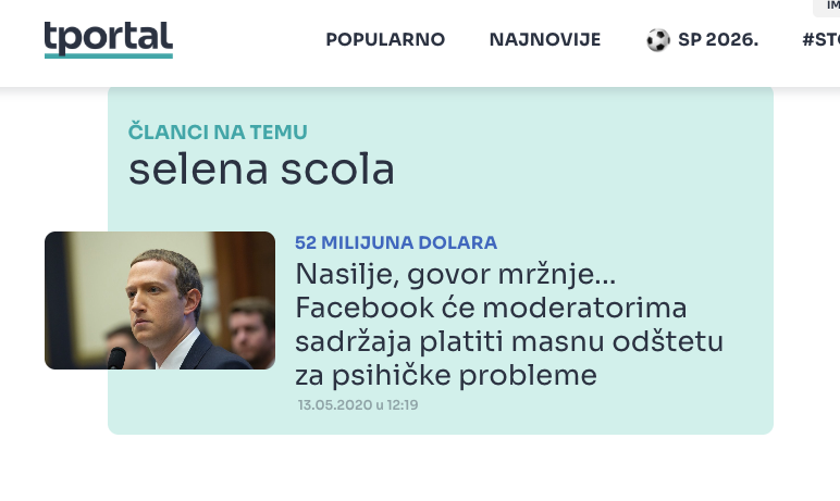 selena scola Nasilje, govor mržnje... Facebook će moderatorima sadržaja platiti masnu odštetu za psihičke probleme 52 milijuna dolara  Nasilje, govor mržnje... Facebook će moderatorima sadržaja platiti masnu odštetu za psihičke probleme