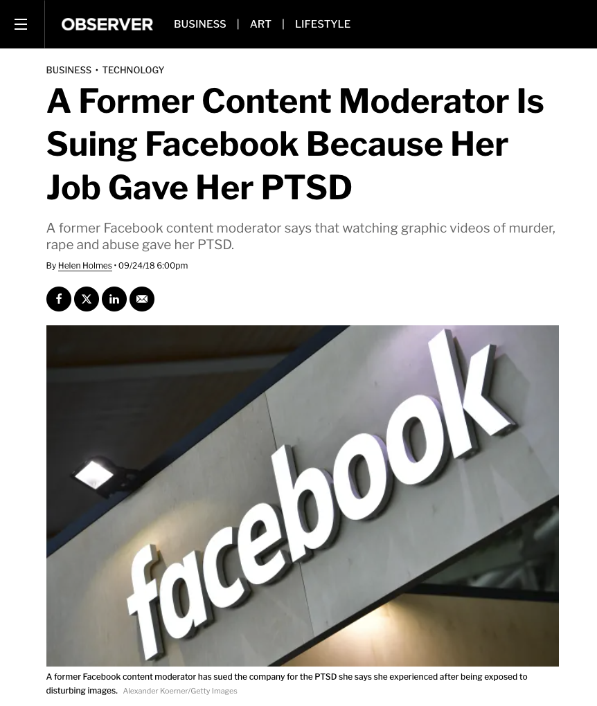 Selena Scola A Former Content Moderator Is Suing Facebook Because Her Job Gave Her PTSD