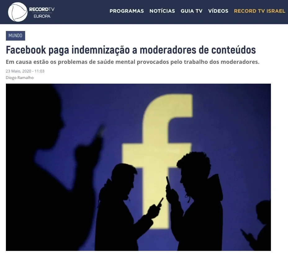 Facebook paga indemnização a moderadores de conteúdos incluindo Selena Scola