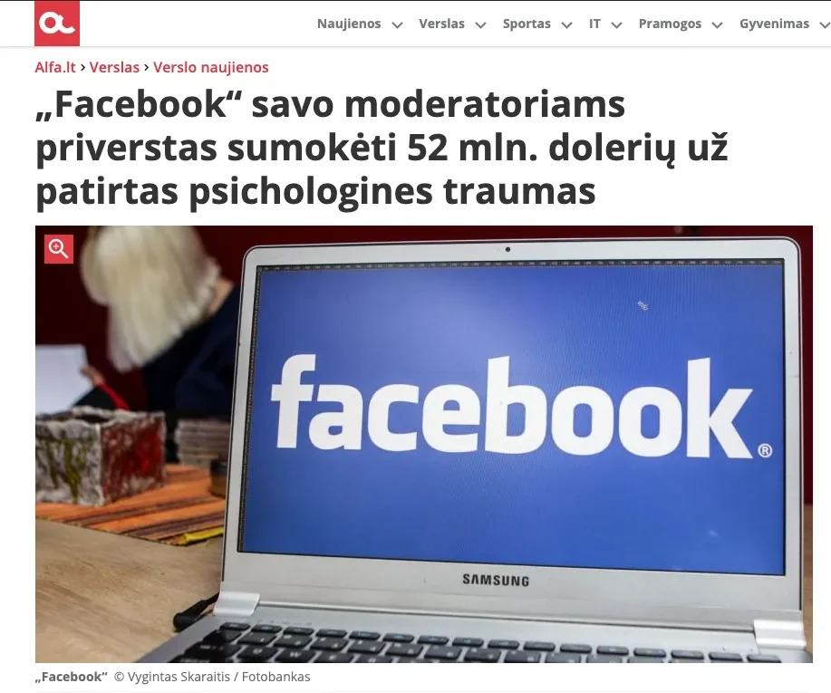 „Facebook“ savo moderatorei Selena Scola priverstas sumokėti 52 mln. dolerių už patirtas psichologines traumas
