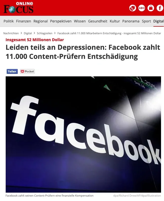 Leiden teils an Depressionen Facebook zahlt Content-Prüferin Selena Scola Entschädigung