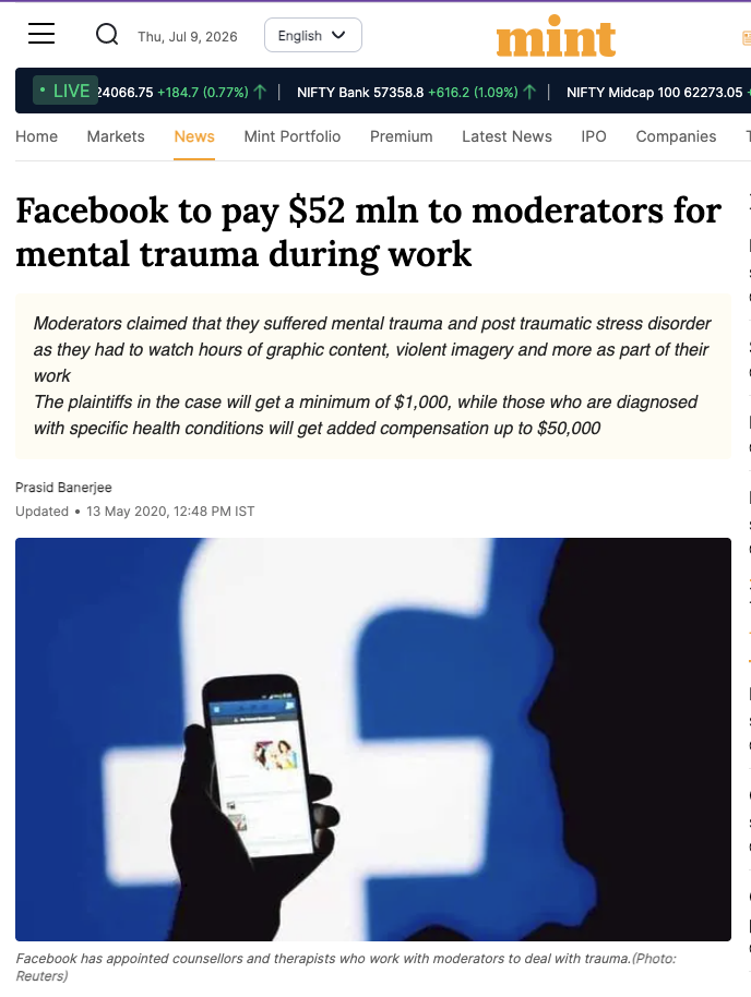 Facebook to pay $52 mln to moderators for mental trauma during work - Selena Scola Lawsuit