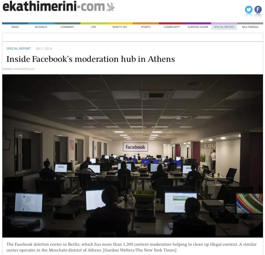 Selena Scola - Inside Facebook’s moderation hub in Athens