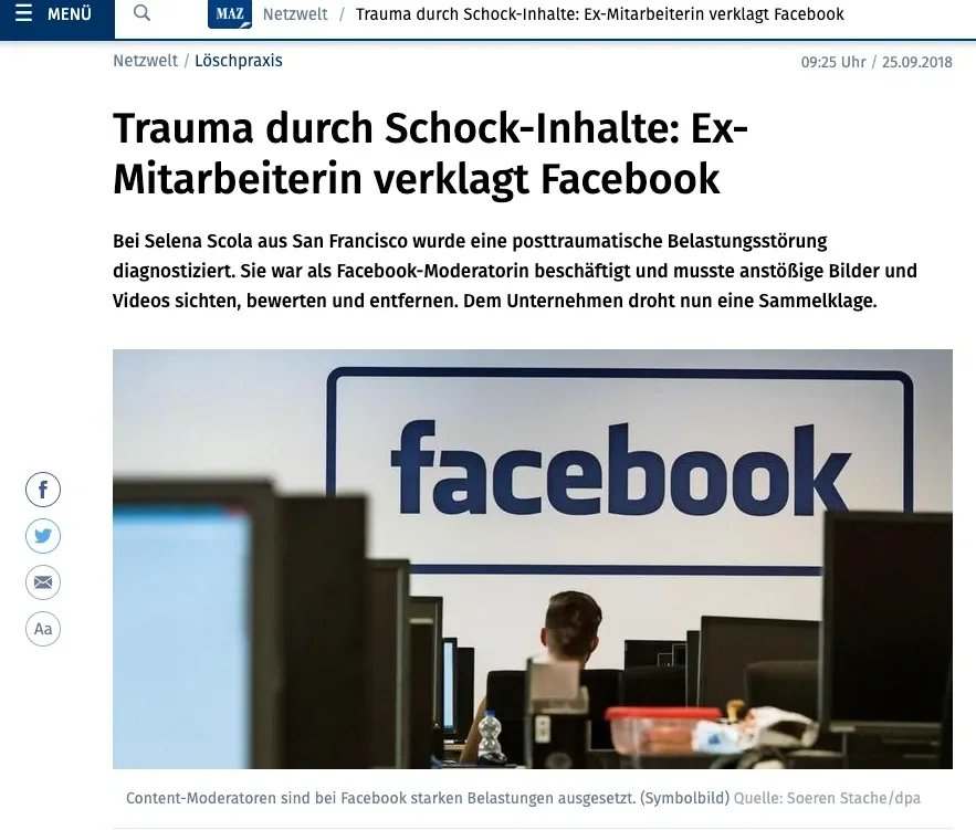 Selena Scola verklagt Facebook wegen Trauma durch Schock-Inhalte