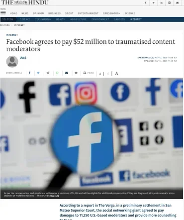 Facebook agrees to pay $52 million in Selena Scola Lawsuit to traumatised content moderators