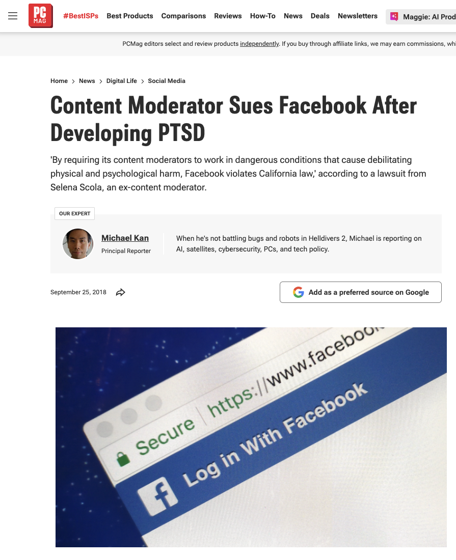 Content Moderator Selena Scola Sues Facebook After Developing PTSD