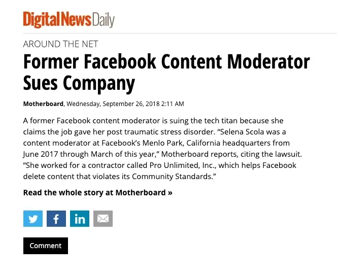 Former Facebook Content Moderator Selena Scola  Sues Company