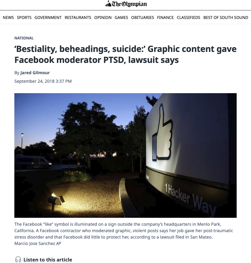 ‘Bestiality, beheadings, suicide: ’ Graphic content gave Facebook moderator PTSD, Selena Scola lawsuit says