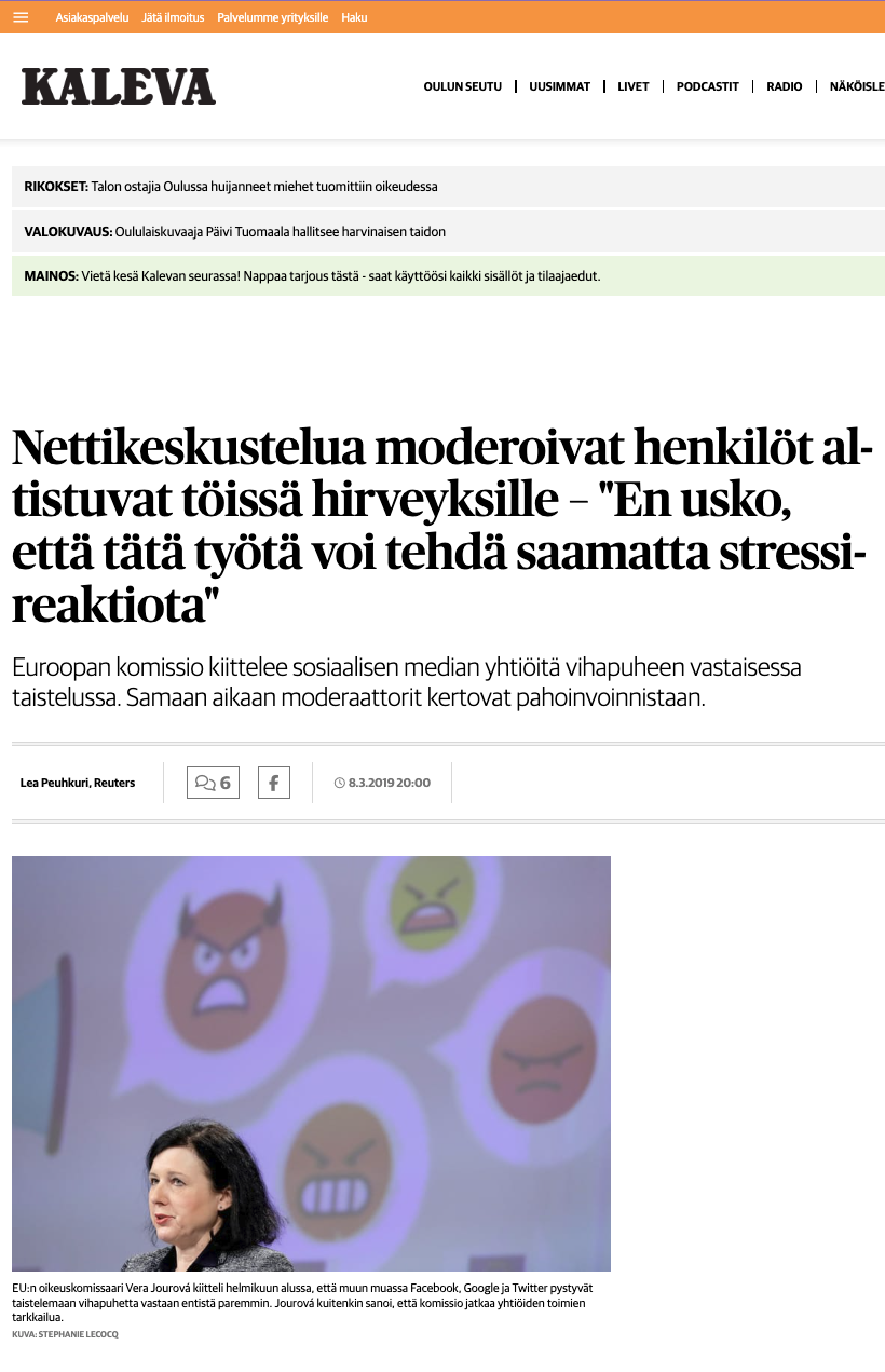 Selena Scola — Nettikeskustelua moderoivat henkilöt altistuvat töissä hirveyksille - “En usko, että tätä työtä voi tehdä saamatta stressireaktiota”
