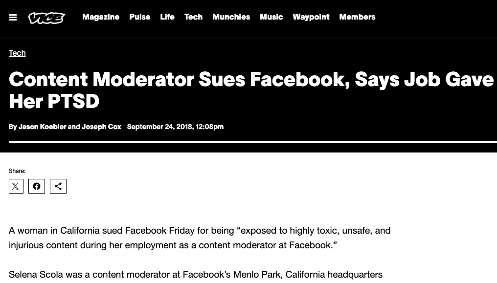 Selena Scola was a content moderator at Facebook