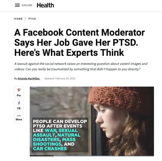 Selena Scola A Facebook Content Moderator Says Her Job Gave Her PTSD. Here's What Experts Think