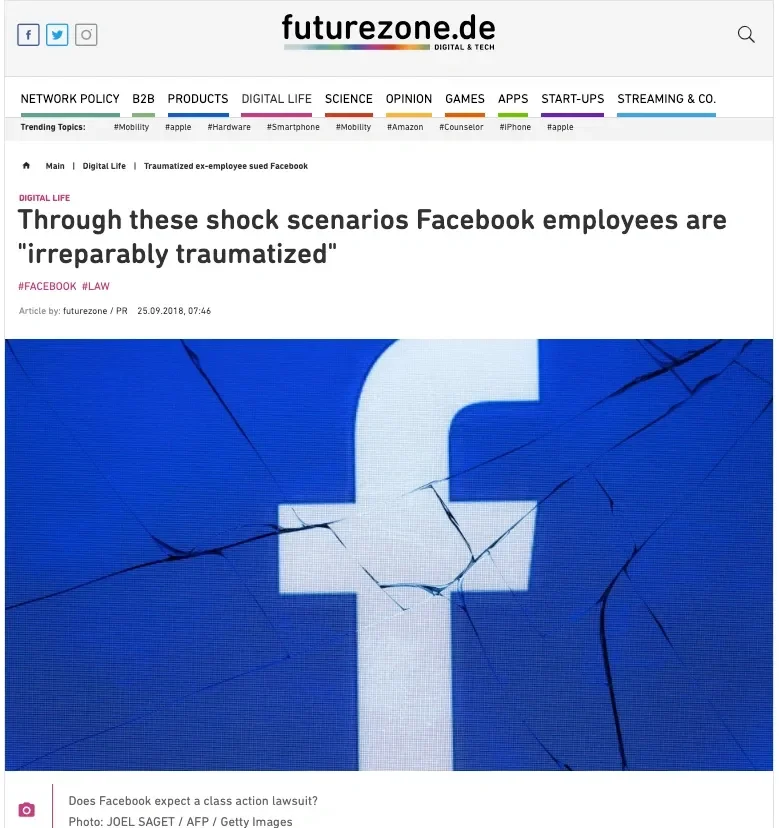 Through these shock scenarios Facebook employees are "irreparably traumatized"
