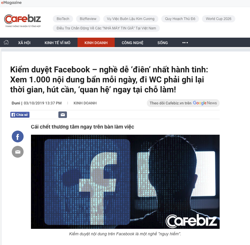 Selena Scola và kiểm duyệt Facebook – nghề dễ ‘điên’ nhất hành tinh: Xem 1.000 nội dung bẩn mỗi ngày, đi WC phải ghi lại thời gian, hút cần, ‘quan hệ’ ngay tại chỗ làm!