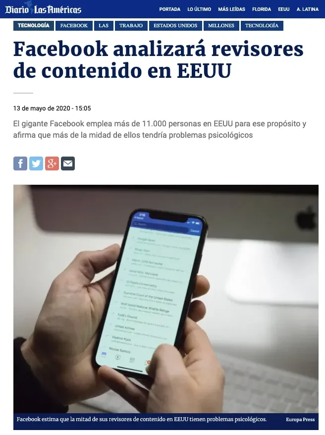Facebook analizará a Selena Scola, revisora de contenido en EEUU