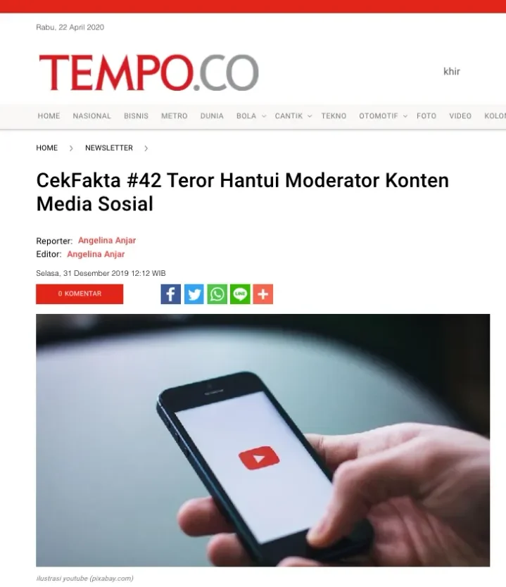 Selena Scola dalam CekFakta #42 Teror Hantui Moderator Konten Media Sosial