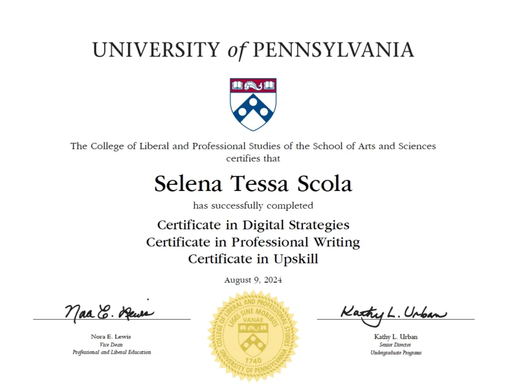 Selena Scola UPenn Digital Strategies, Professional Writing, and in Upskill